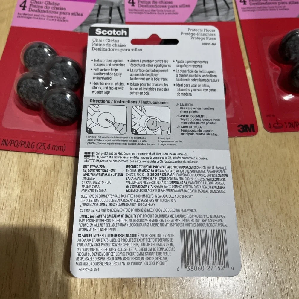 Scotch Nail-In Felt Chair Glides for Hard Floors 4 Pack (‎ 4 Packs )